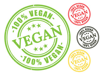 100% Vegan Badge Collection, Grunge Rubber Healthy Lifestyle Stamp Set  