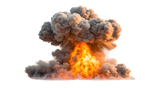 explosion with billowing smoke and fiery debris on a white background isolated on white background 60987227 1