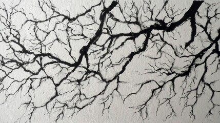 Obraz premium black ink painting of abstract tree branches on white canvas. 