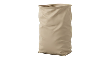 Beige fabric bag with crumpled texture on a neutral background  