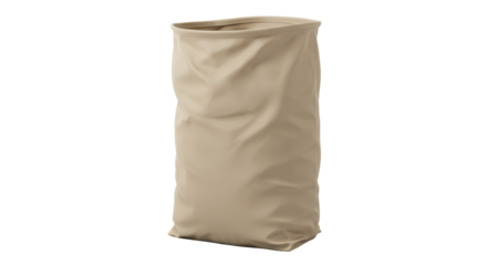 Beige fabric bag with crumpled texture on a neutral background  
