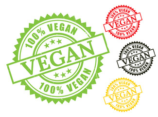 100% Vegan Seal Bundle, Grunge Style Eco-Friendly Product Stamp Icons  