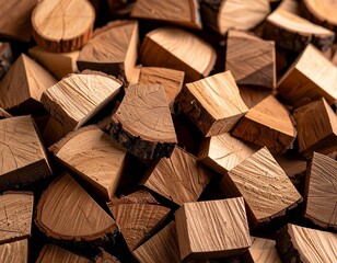 Stack of chopped firewood pieces with natural wood texture