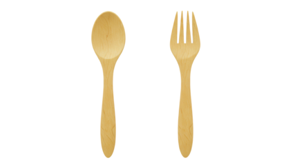 Wooden spoon and fork on a transparent background for kitchen use  