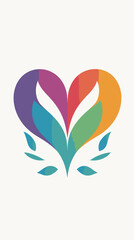 Fototapeta premium Colorful heart-shaped logo with stylized leaves, representing growth and harmony.