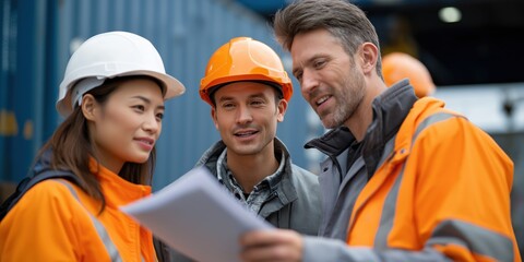Diverse group of engineers discussing project at construction site
