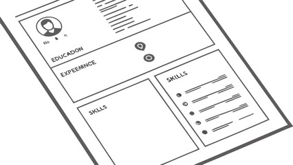 Close up view of a resume or cv document with sections for education experience and skills listed out