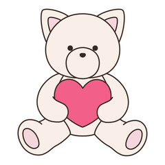 かわいい猫のぬいぐるみのベクターイラスト。ねこ、アイコン、ハート、動物