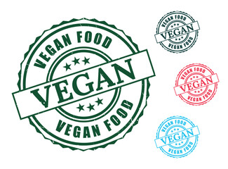 Vegan Food Seal Set, Grunge Style Healthy Lifestyle Vector Labels  