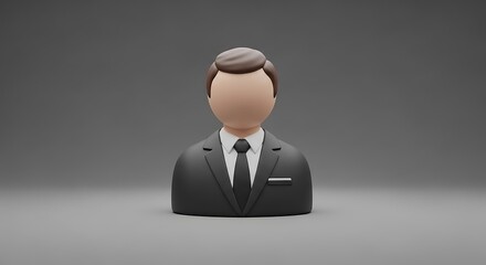 Business Person Icon in Suit 3d Rendering on Grey Background