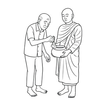 man giving alms to buddhist monk clip art preview
