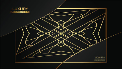 Elegant luxury background with an intricate gold line pattern on a dark black backdrop.