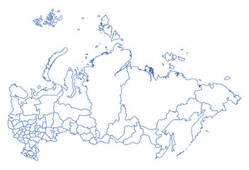 Blue Outline Russia Map with District Borders Europe Country