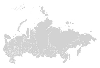 Grey with White Outline Russia Map with District Borders Europe Country