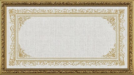 Ornate gold frame, decorative floral corners, light beige center canvas texture