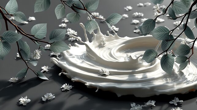 Swirling transparent splash with clear texture and leafy background shadow detail