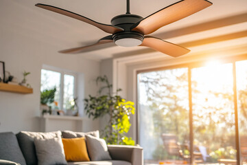 Modern Ceiling Fan in Stylish Home Interior Providing Comfort and Air Circulation – Generative AI