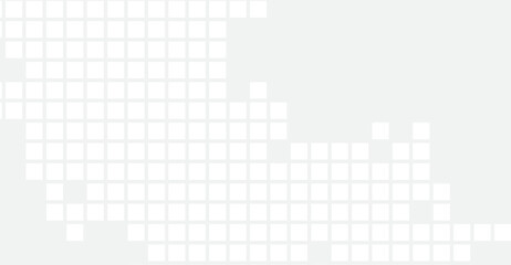 A soft grey backdrop features a mosaic pattern of faded white squares that create an intriguing, partially filled grid evoking a sense of incomplete digital mapping or pixelated design