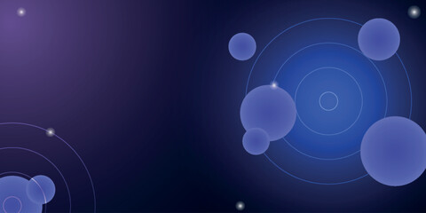 Dark blue and purple gradient abstract background with planet shaped balls in the sky for background cover template, banner, flyer, promotion.