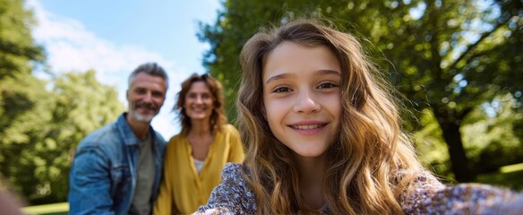 Obraz premium The joyful family enjoying a sunny day together in a beautiful park setting.