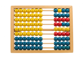 A wooden abacus with colorful beads for counting and math education, isolated on a transparent background