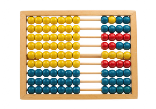 A wooden abacus with colorful beads for counting and math education, isolated on a transparent background