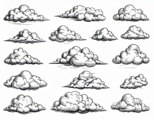 Fototapeta premium Vintage cloud sketch set for design and decoration