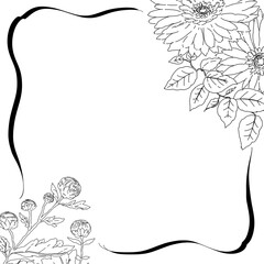 お洒落な線画のフレーム、ひまわり　夏の装飾枠