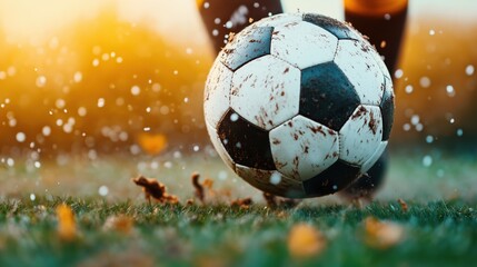 Close-up of a soccer ball striking a player's foot captures the dynamic energy of the game during a competitive match