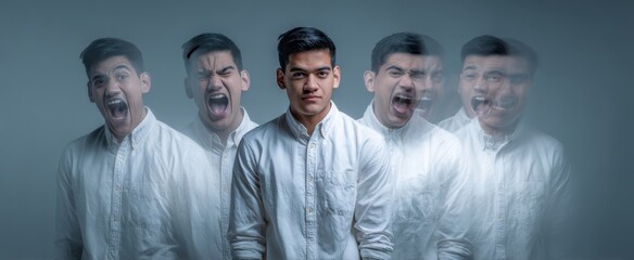 The expressive evolution of a man showcasing varied emotions and reactions.