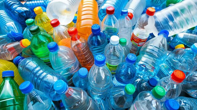 Pile of Plastic Bottles Ready for Recycling.