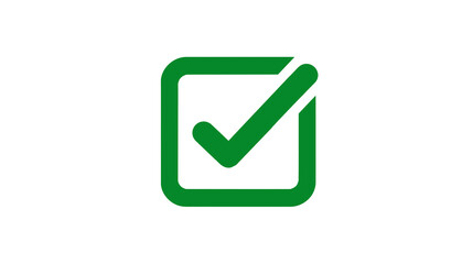 Green check mark icon inside a square shape on a transparent background evokes completion or approval.