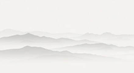A serene vista of misty mountain ranges unfolds in soft, muted tones, creating a calming and minimalist landscape that evokes a sense of peace and tranquility.