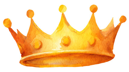Watercolor illustration of a golden crown with intricate details on a transparent background, perfect for fantasy projects and regal designs.