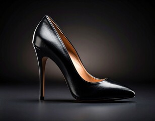 Elegant black high heel shoe on dark background