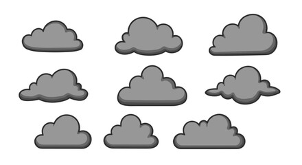 Set of cartoon gray cloud shapes with shadow effects