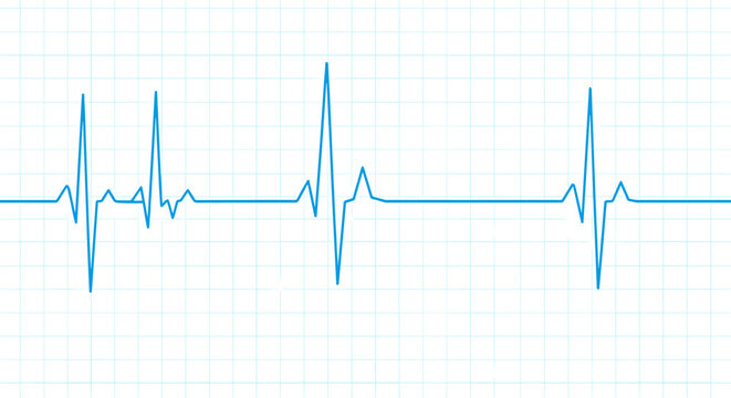 Minimalist blue heartbeat line on grid background