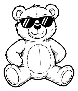 Naklejki Illustration of a Cartoon Teddy Bear Wearing Sunglasses and Smiling