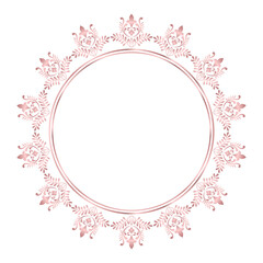Round damask ornament, Decorative rose gold frame, Elegant vector element for design in Eastern style, beauty place for text, Floral golden border, Lace illustration for invitations and greeting cards