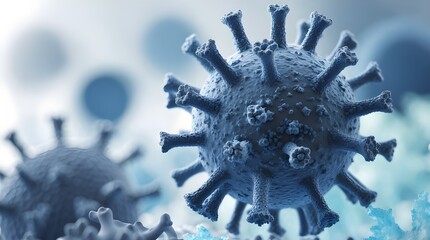 microscopic view of the coronavirus with spiky protein structures