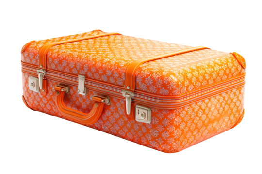 Orange Floral Suitcase Travel, Vintage, Retro, Luggage, Journey