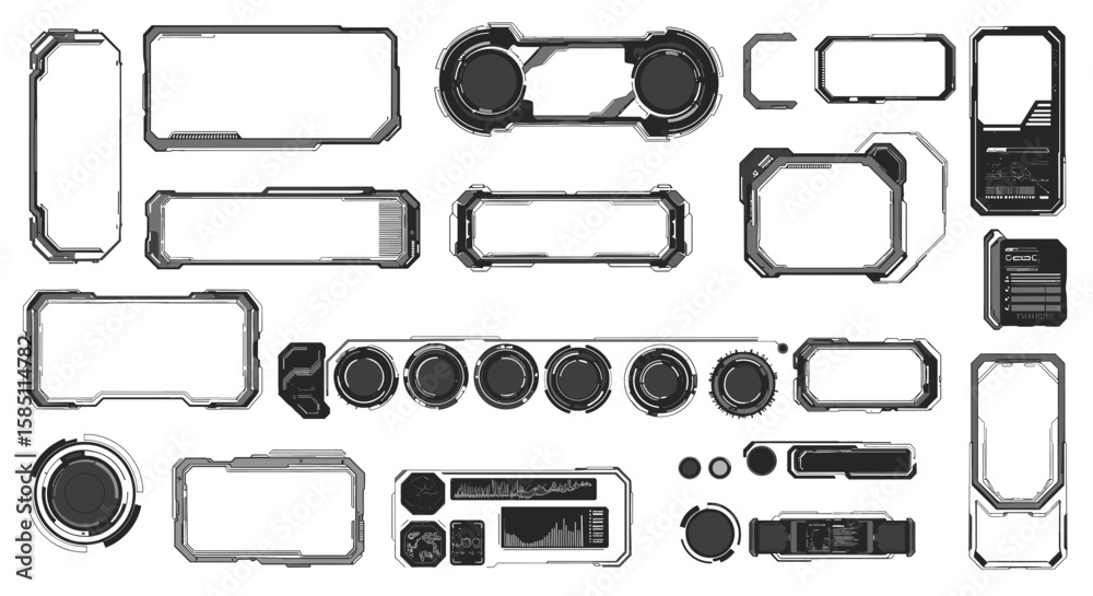 Poster futuristic interface elements in tech frame design collection