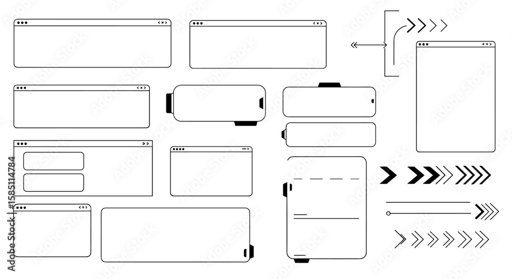 Poster minimalistic browser and app ui elements with arrows in black and white