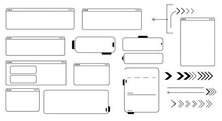 Minimalistic browser and app ui elements with arrows in black and white