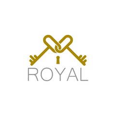 Royal gold key icon. Modern real estate logo isolated on white background