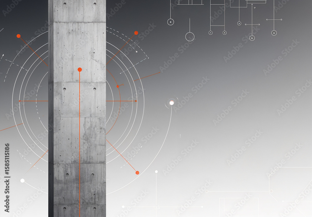 Poster architectural construction abstract background with concrete columns lines and callouts . generative