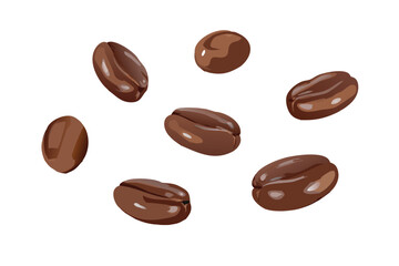 Photorealistic Roasted Coffee Beans Vector Set. Realistic Macro View with Gradient Mesh Shading