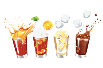 Photorealistic Soda Effects Vector Icon Set. Realistic Splash, Bubbles, and Foam with Gradient Mesh Shading