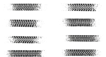Grunge tire track set with distressed patterns for automotive design