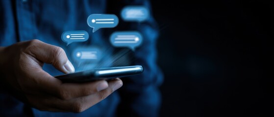 The smartphone displaying chat messages in a dark setting highlighting digital communication.